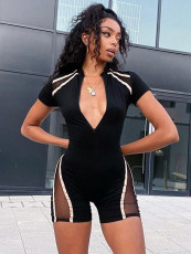 Mesh Patchwork Color Contrast Sport Romper GADE-2070