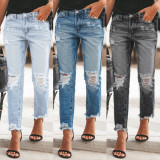 Fashion Holes Vintage Fashion Calf Jeans XCFF-3096