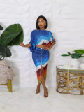 Drawstring One-Shoulder Top Split Skirt Two-Piece Set OLYF-6154