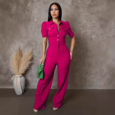 Short Sleeve Sport Solid Jumpsuit OSM-AJ4463