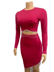 Long Sleeve Tassel Tops And Skirt 2 Piece Set GADE-5314