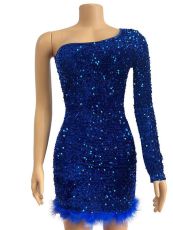 Single Shoulder Long Sleeve Sequin Mini Dress GADE-2921