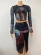 Silk Ccreen Print Long Sleeve Skirt 2 Piece Set GADE-5816