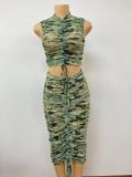 Sleeveless Print Drawstring Two Piece Skirts Set GADE-58391