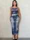 Sexy Print Backless Hang Neck Long Dress GADE-5946