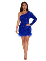 Single Shoulder Long Sleeve Sequin Mini Dress GADE-2921