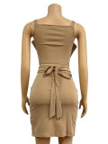 Solid Color Bow Sling Top Two Piece Skirt Set GADE-5636