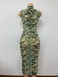 Sleeveless Print Drawstring Two Piece Skirts Set GADE-58391
