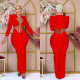 Mesh Patchwork Long Sleeve Evening Dress GADE-5950