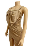 Solid Color Bow Sling Top Two Piece Skirt Set GADE-5636