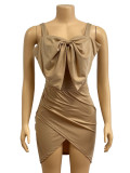 Solid Color Bow Sling Top Two Piece Skirt Set GADE-5636