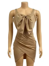 Solid Color Bow Sling Top Two Piece Skirt Set GADE-5636