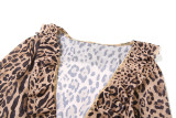 Leopard Print Deep V Neck Split Maxi Dress XEF-53059