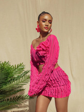 Patchwork Wave Print Long Sleeve Mini Skirt Set GADE-5857