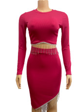 Long Sleeve Tassel Tops And Skirt 2 Piece Set GADE-5314
