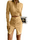 Fashion Lapel Solid Color Pleated 2 Piece Skirt Set GADE-2713