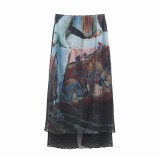 Silk Ccreen Print Long Sleeve Skirt 2 Piece Set GADE-5816