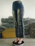 Washed And Aged Raw Edge Spliced Micro Jeans GSMJ-6966