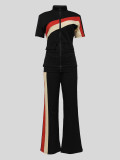 Contrast Color Patchwork Zipper 2 Piece Set MIL-T77557