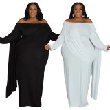 Plus Size One Shoulder Long Sleeve Maxi Dress NNWF-8007