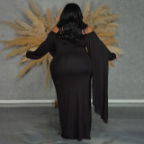 Plus Size One Shoulder Long Sleeve Maxi Dress NNWF-8007