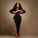 Stripe Patchwork Zipper Two Piece Pants Set SFY-TW521