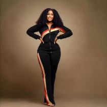 Stripe Patchwork Zipper Two Piece Pants Set SFY-TW521