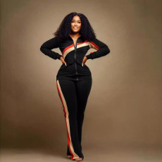 Stripe Patchwork Zipper Two Piece Pants Set SFY-TW521