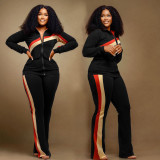 Stripe Patchwork Zipper Two Piece Pants Set SFY-TW521