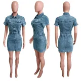 Single-breasted Lapel Denim Mini Dress LX-6985