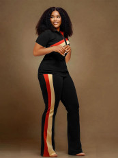 Contrast Color Patchwork Zipper 2 Piece Set MIL-T77557