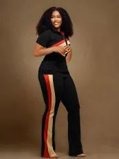 Contrast Color Patchwork Zipper 2 Piece Set MIL-T77557
