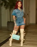 Single-breasted Lapel Denim Mini Dress LX-6985