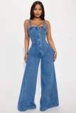 Casual Sexy Strappy Denim Wide Leg Jumpsuit  LX-6023