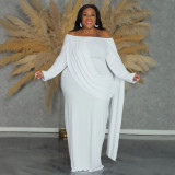 Plus Size One Shoulder Long Sleeve Maxi Dress NNWF-8007