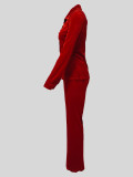 Velour Lapel Long Sleeve Button Shirt Micro Flare Pant Set MIL-T8672