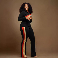 Stripe Patchwork Zipper Two Piece Pants Set SFY-TW521