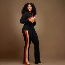 Stripe Patchwork Zipper Two Piece Pants Set SFY-TW521
