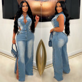 Sleeveless Hollow Out Denim Loose Jumpsuit LX-6986