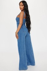 Casual Sexy Strappy Denim Wide Leg Jumpsuit  LX-6023
