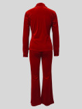 Velour Lapel Long Sleeve Button Shirt Micro Flare Pant Set MIL-T8672