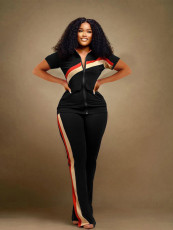 Contrast Color Patchwork Zipper 2 Piece Set MIL-T77557