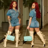 Single-breasted Lapel Denim Mini Dress LX-6985
