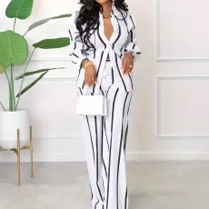 Stripe Long Sleeve Shirt Loose Pants Set SFY-TW532