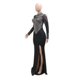 Long Sleeve Hot Drill Split Maxi Dress CYA-901013