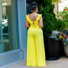 Solid Sleeveless Ruffles Loose Jumpsuit CYA-901363