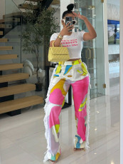 Fashion Print Color Block Loose Pants SH-391243