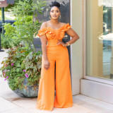 Solid Sleeveless Ruffles Loose Jumpsuit CYA-901363