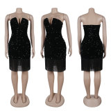 V-neck Bustierless Tassel Sequin Mini Dress NY-K3220