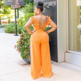 Solid Sleeveless Ruffles Loose Jumpsuit CYA-901363